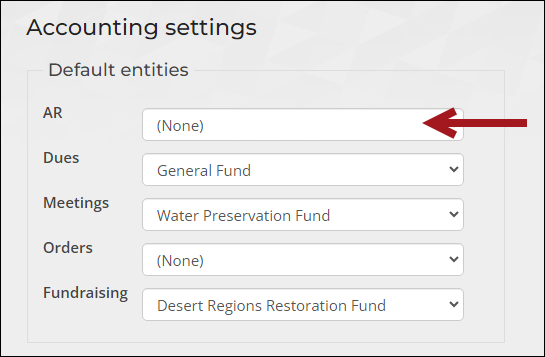 Viewing the default AR entity from the accounting settings